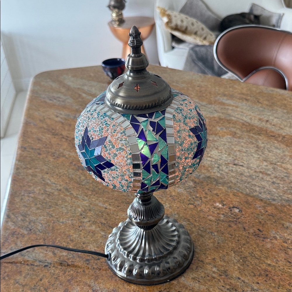 Mosaic Glass Table Lamp with Silver Base - Picture 9 of 10